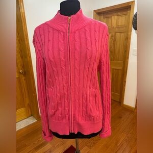 Chaps Pink Cable Knit full zipper Cardigan Sweater Size L in excellent condition